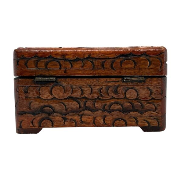 VTG Artisan Carved Wood Jewelry Trinket Treasure Box Bird Cottagecore - Picture 5 of 8